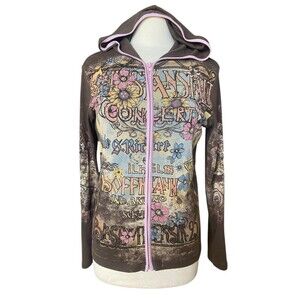 トップス VANILLA SUGAR zip up hoodie / xs Vanilla Sugar Hoodie, Full Zip, Black w/Colorful print&Rhinestones